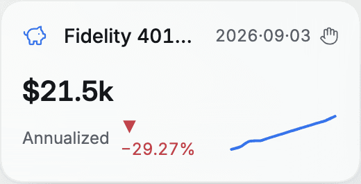401(k) asset card showing retirement balance and contributions, light theme